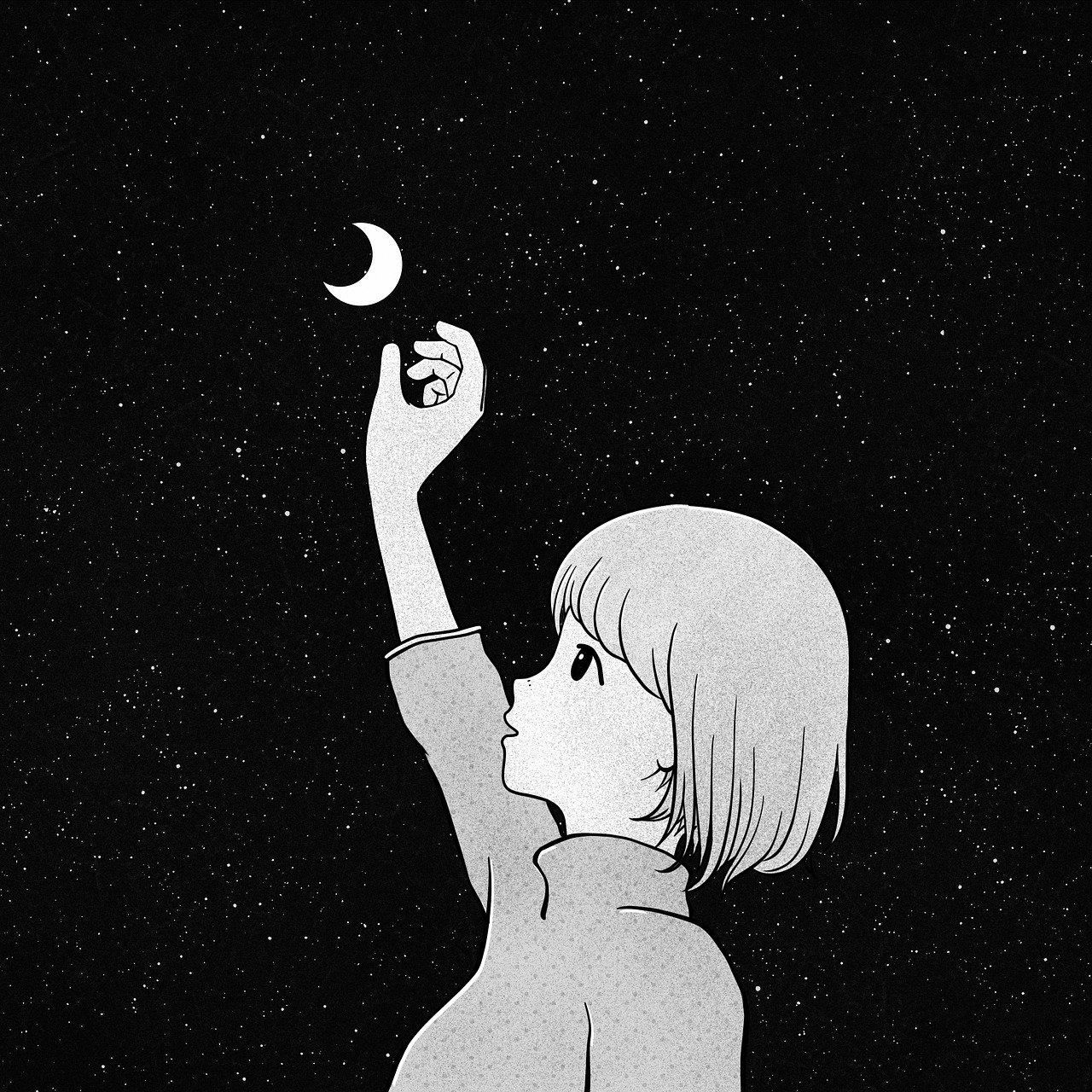 girl, moon, universe